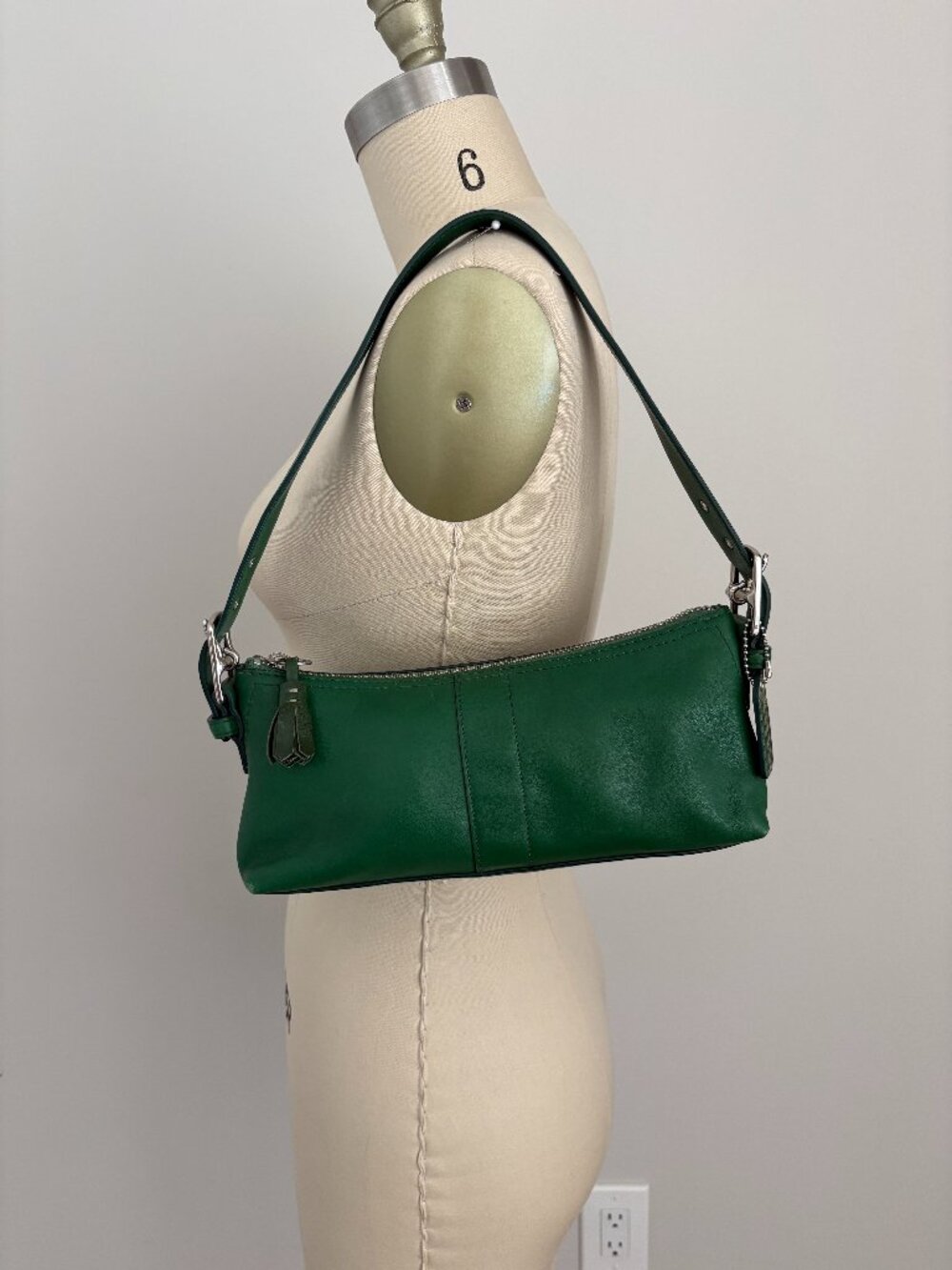 Vintage Coach Hampton Green Leather Mini Demi Baguette Bag 7461 Y2K Whimsigoth
